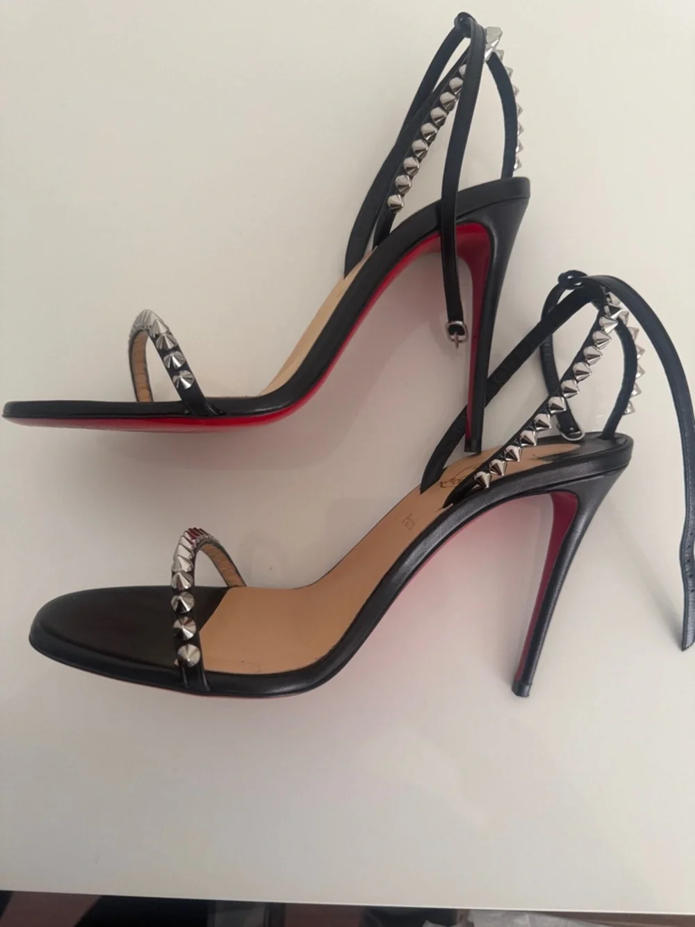 Christian Louboutin Black Studded Ankle-Strap Sandals with Silver Spikes - Picture 6 of 10